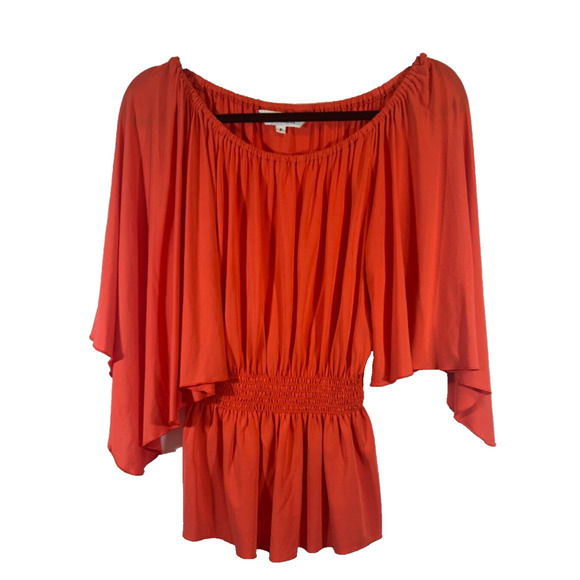 Trina Turk Tops - TRINA TURK Orange Top Size P (S) Blouse Flutter Boho Shirt Ruffle Elastic D57